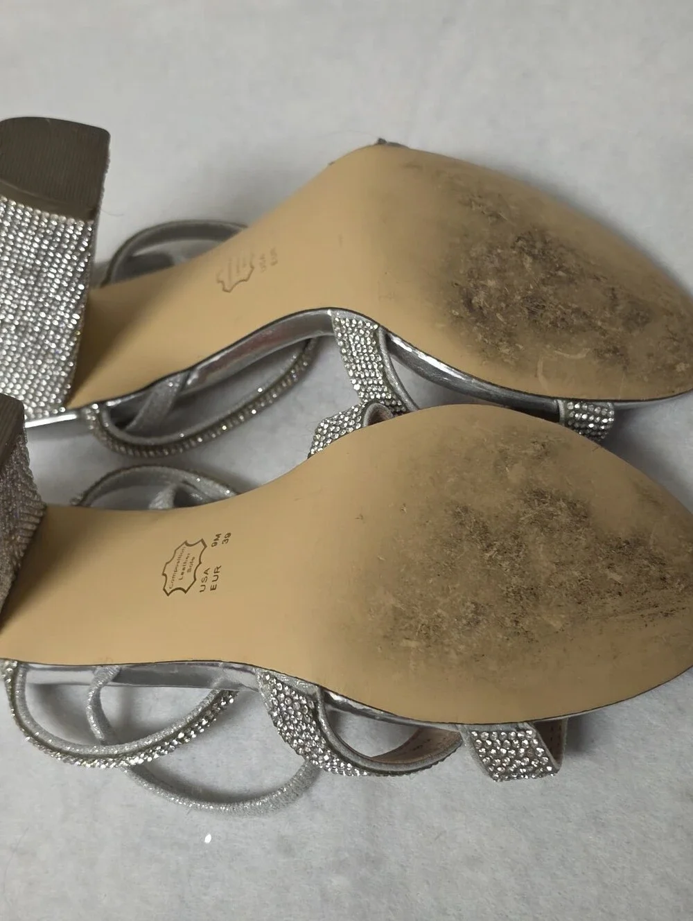 Nina Shoes Silver Crystal Block Heel Sandals